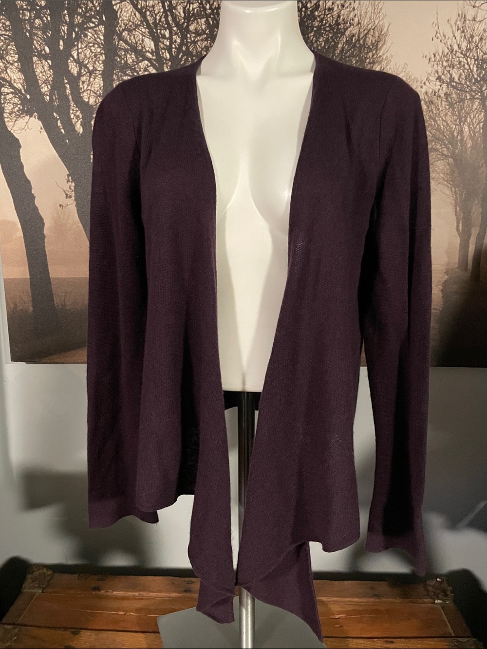 Philosophy Cashmere Open-Front Women's Sweater Cardigan - Deep Plum - L